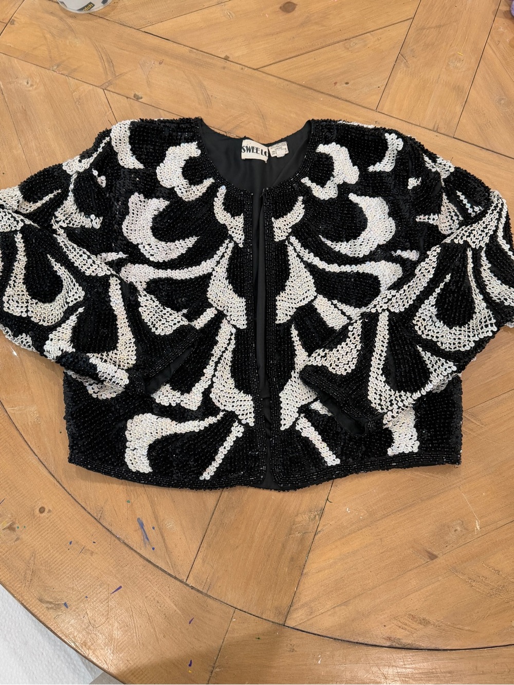 Vintage SWEE LO Beaded Black & White Cropped Jacket XL